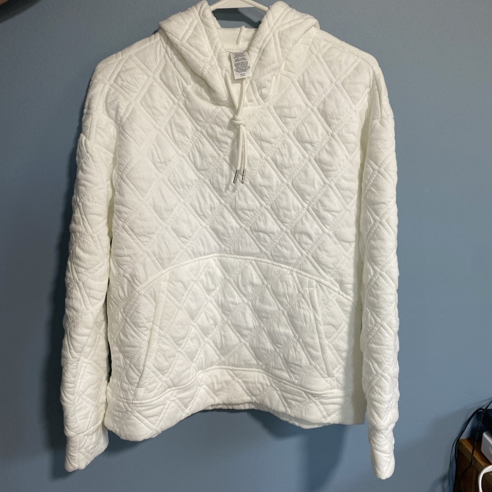 RBX Quilted Athletic Hoodie Womens Size M White Pullover Front Pocket CR10047